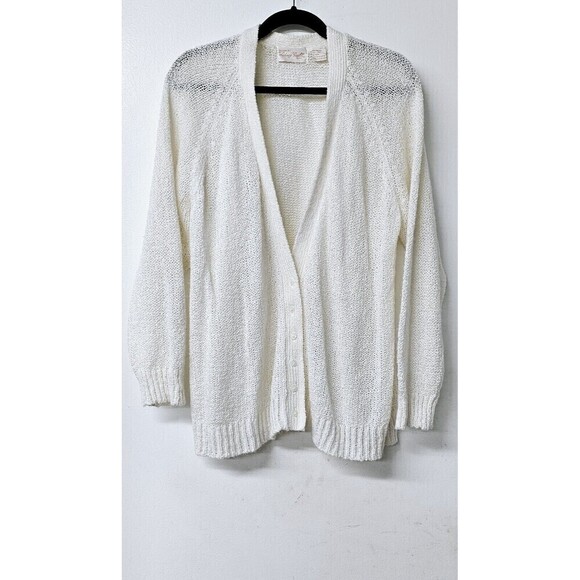 SIDNEY GOULD Vintage Petite White Long Sleeve Button-Up Knitted Sweater (PL) - Picture 1 of 3